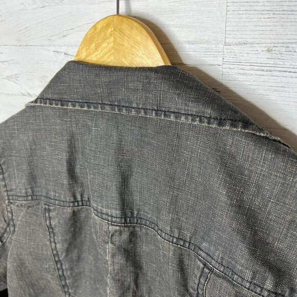 Cabi Jacket Womens Size Medium Black Faded Waxed 100% Linen Cropped Ruffle - Picture 15 of 16